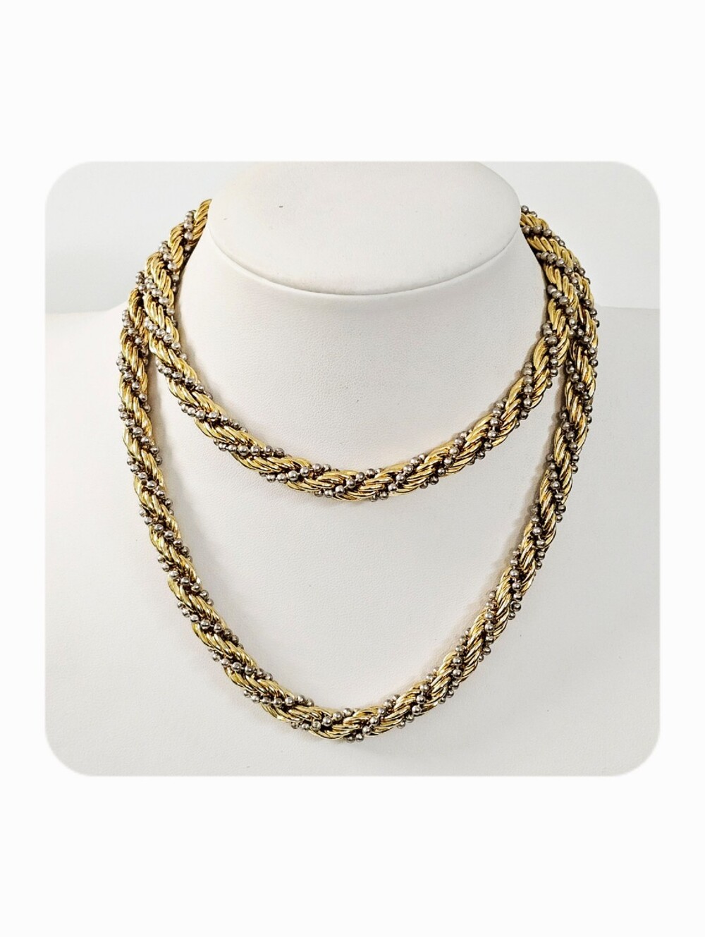 Vintage Two Tone Gold Silver Rope Chain Statement Necklace Gold Silver Tone